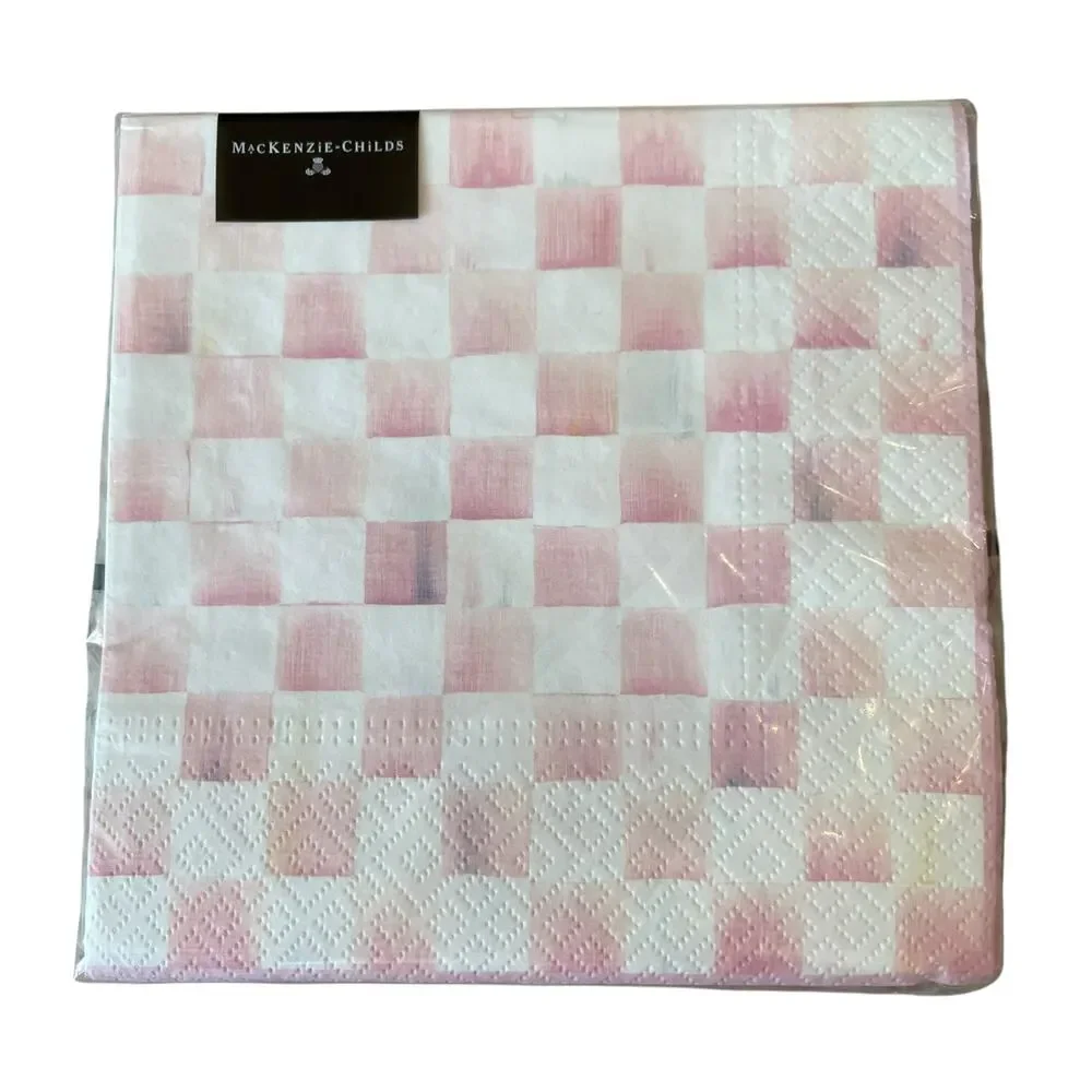 Mackenzie-Childs Rosy Check 20pc Luncheon Paper Napkins NEW